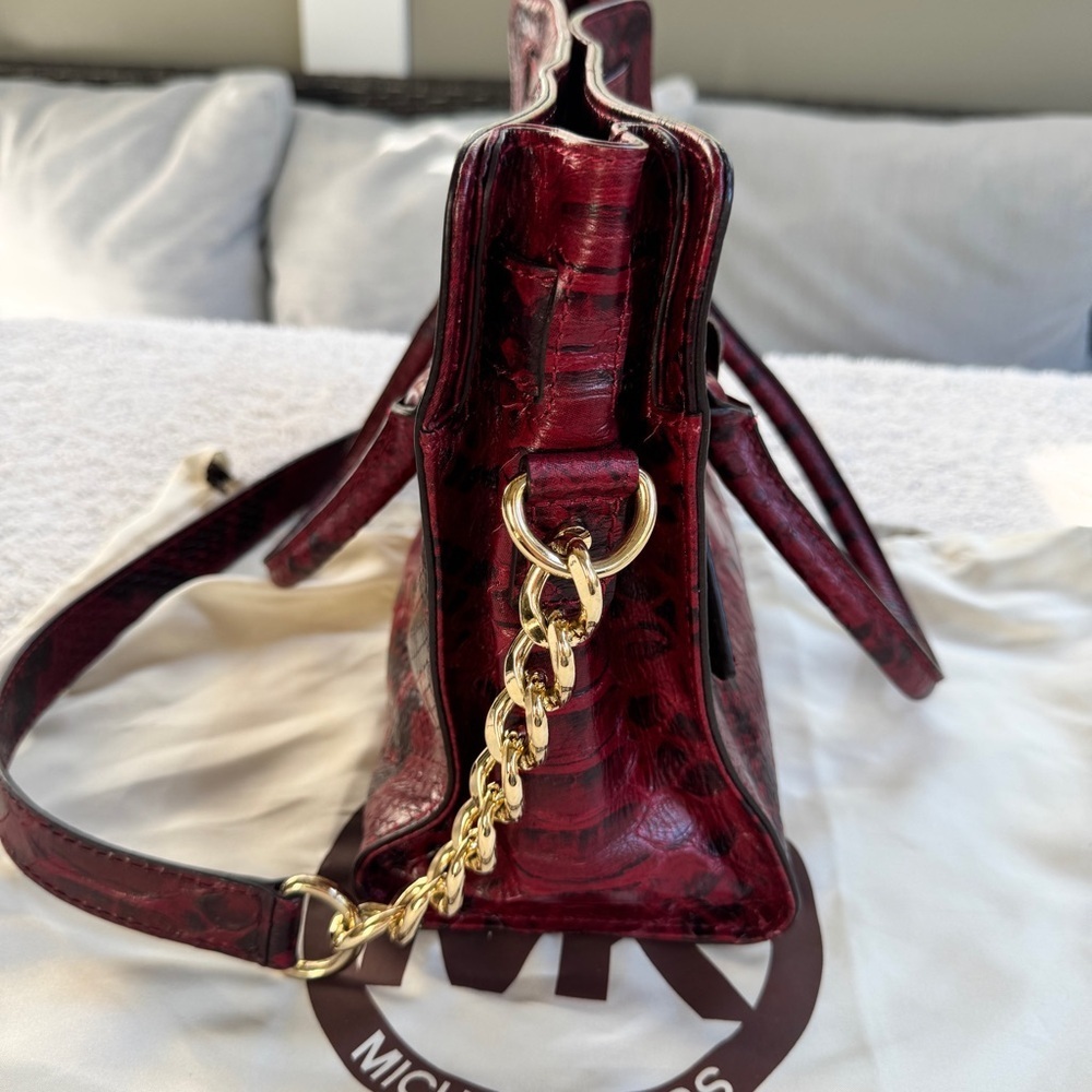 Michael Kors Burgundy Snake Print Satchel - Picture 3 of 7